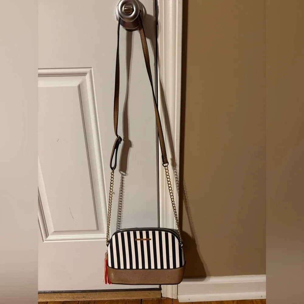 Aldo Navy and White Striped Crossbody Bag with Brown and Red Accents NWOT - Picture 9 of 13
